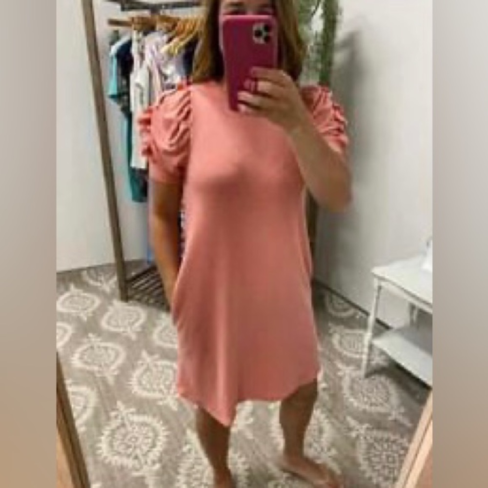 Cherish Peach Puff Short Sleeve Shift Dress